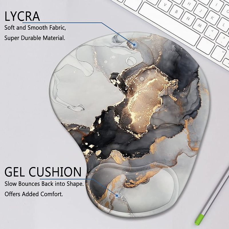  [AUSTRALIA] - Ergonomic Mouse Pad with Gel Wrist Rest Support, HOMKUMY Cute Mouse Pads with Non-Slip Rubber Base Wrist Rest Pad for Home, Office & Travel Easy Typing & Pain Relief, Gray Ink Marble