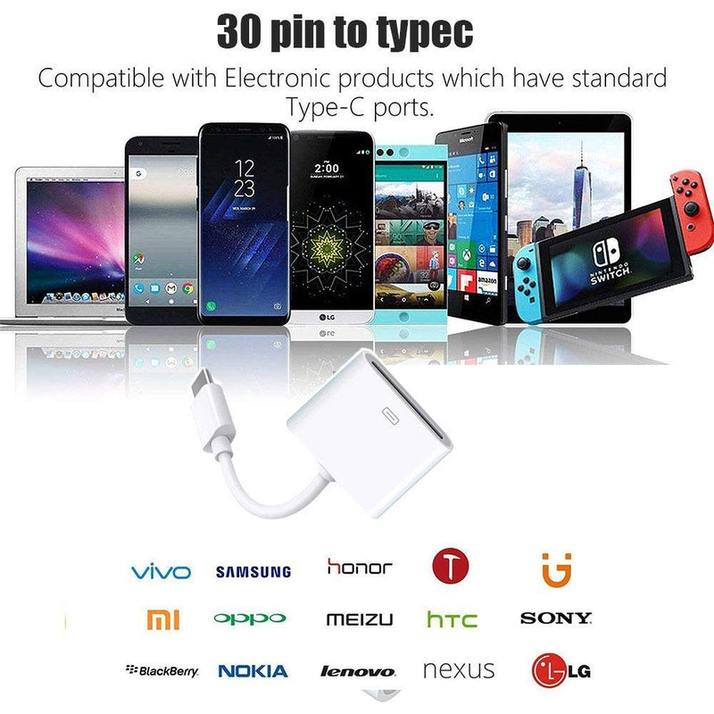  [AUSTRALIA] - 30-Pin Female to USB 3.1 Type C Male USB-C Adapter Cable Computers Components Accessories (White)