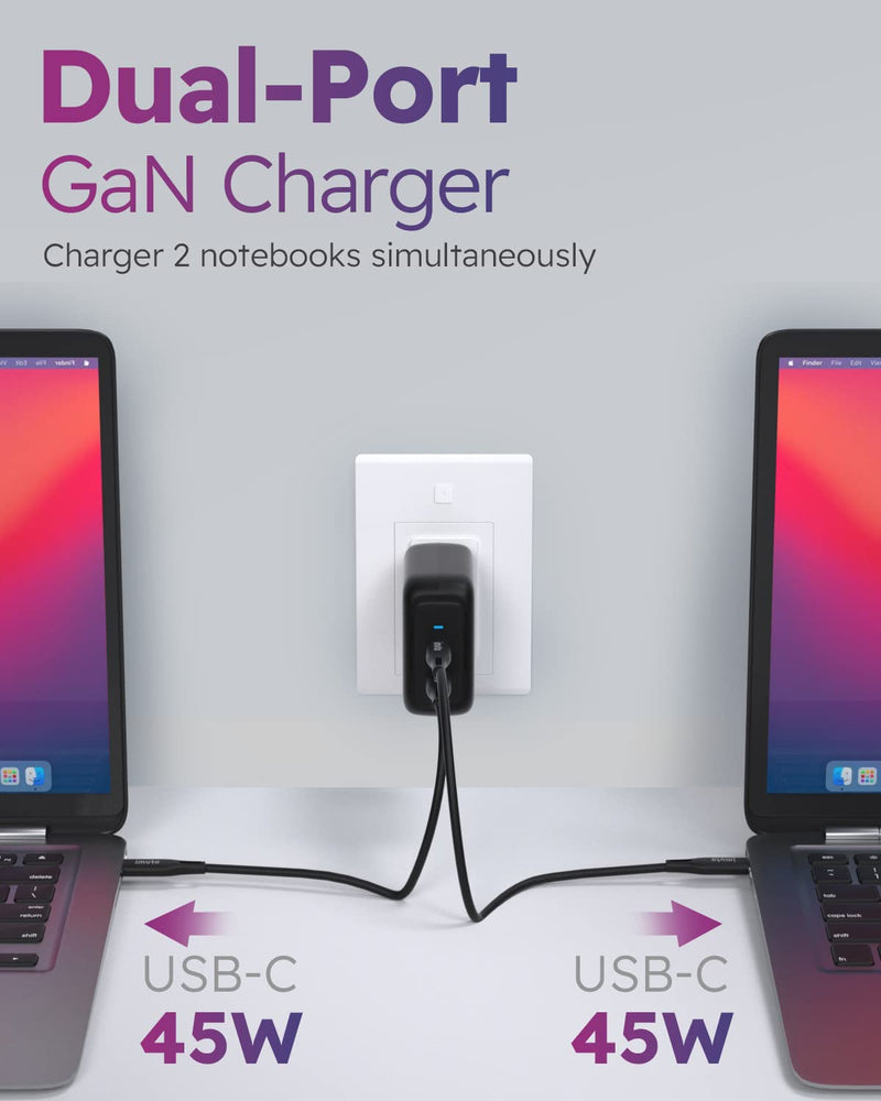  [AUSTRALIA] - imuto USB C Wall Charger, 90W Dual USB C Laptops Charger GaN PD 3.0 Fast Charging with USB C Cable，Adapter Compatible with MacBook Pro Air, iPad Pro, iPhone 13/12 Series, Galaxy S21, Dell XPS 13, Etc