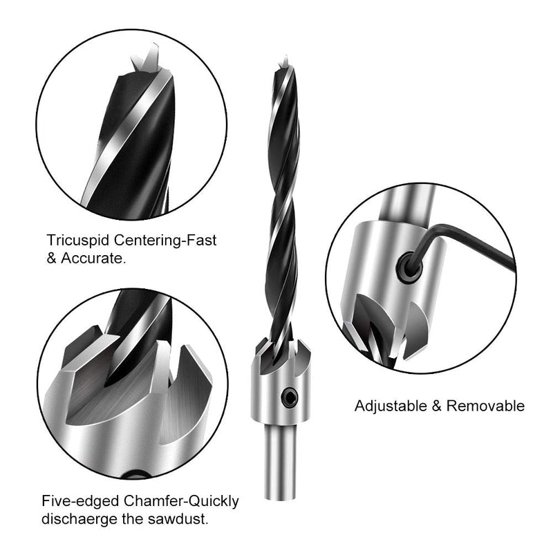  [AUSTRALIA] - COMOWARE Countersink Drill Bits Set- 7Pcs Counter Sink Bit for Wood High Speed Steel, Woodworking Carpentry Reamer with 1 Free Hex Key Wrench 8 Pcs