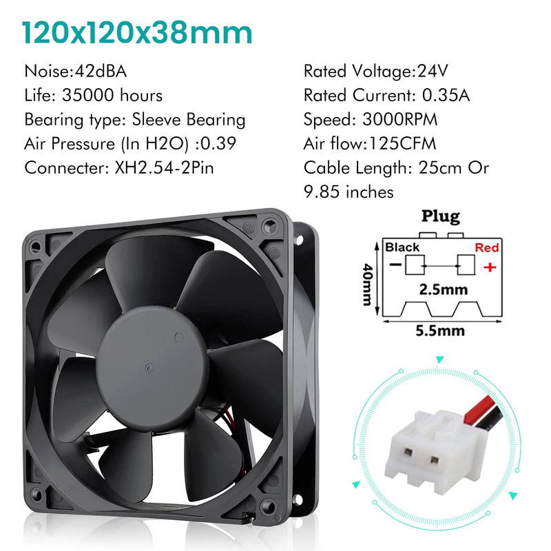  [AUSTRALIA] - Wathai 120x120x38mm 120mm 24V 2Pin Brushless DC Industrial Cooling Case Fan 24V 2Pin Sleeve