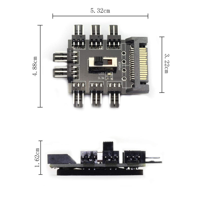  [AUSTRALIA] - Maxmoral 1-Pack 8 Way PC Fan Hub 3Pin Computer Cooling Fan 2 Level Speed Controller PCB Adapter SATA 1 to 8 Multi Way Splitter