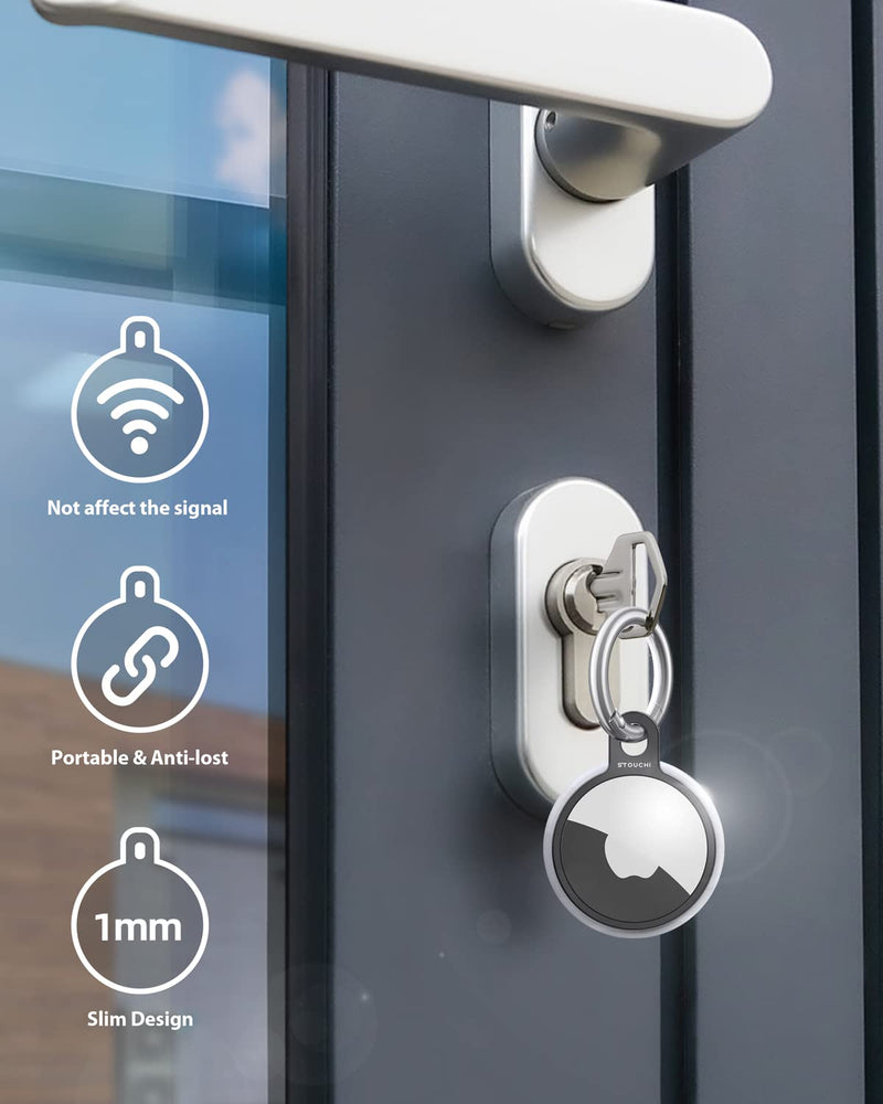  [AUSTRALIA] - Stouchi 4 Packs Airtag Holder Key Ring, Stainless Steel Invisible Slim Keychains Compatible with Airtag 2021 Finder Items, Dog, Key, Backpacks Air Tag Accessories with 2 anti-lost ropes 2 Grey+ 2 Silver
