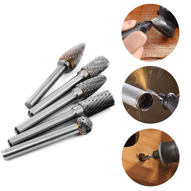 Mesee 5Pcs Carbide Burr Set, Double Cut Tungsten Carbide Rotary Burrs with 6mm Shank and 10mm Head Die Grinder Drill Bits for Woodworking, Metal Carving, Cutting, Engraving, Drilling - LeoForward Australia