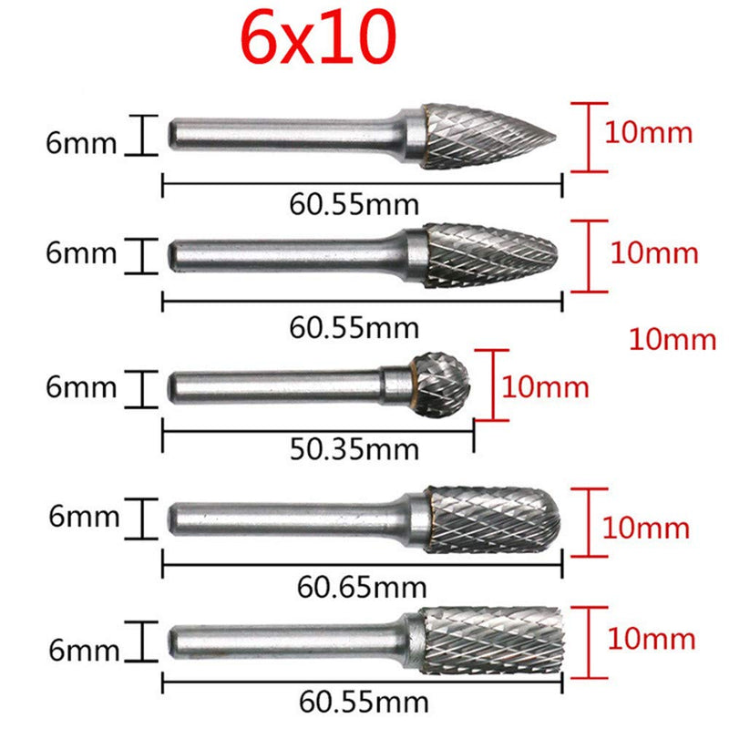 Carbide Burrs KangTeer 1/4" Shank Double Cut Tungsten Carbide Rotary File Cutting Burs Tool Rotary Drill Die Grinder Bits (5pcs(1/4,10mm)) 5pcs(1/4,10mm) - LeoForward Australia