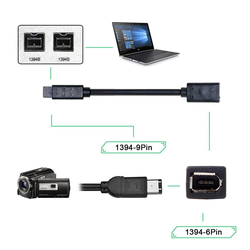  [AUSTRALIA] - Cablecc IEEE 1394 6Pin Female to 1394b 9Pin Male Firewire 400 to 800 Cable 20cm