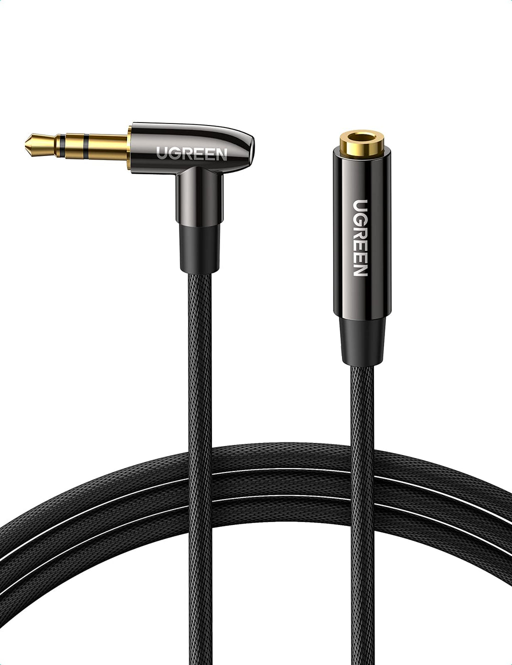  [AUSTRALIA] - UGREEN 3.5mm Headphone Extension Cable Right Angle Aux Extender Stereo Jack Male to Female Earphone Lead Nylon Cord Compatible with Smart TV, Car Radio, PC, MacBook, Speaker, MP3 Player, Phone, 15FT