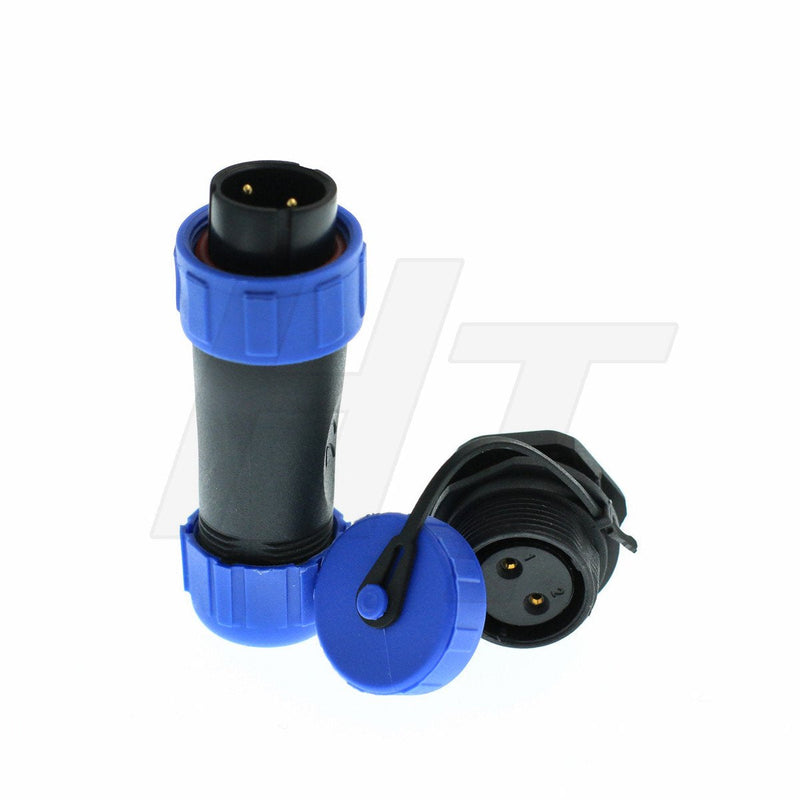  [AUSTRALIA] - HangTon HE17 2 Pin Connector Outdoor Waterproof IP68 Circular Power Female Panel Socket Male Solder Plug 12 amp Quick Disconnect (1 Set) 1 set