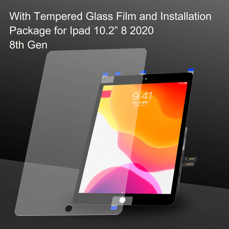  [AUSTRALIA] - YEECHUN Touch Screen Digitizer for iPad 7/8 2019 2020 8th/9th Generation A2197 A2198 A2200 A2270 A2428 A2429 A2430 Front Replacement with Tempered Glass Film,Tool Repair kit (Black) Black