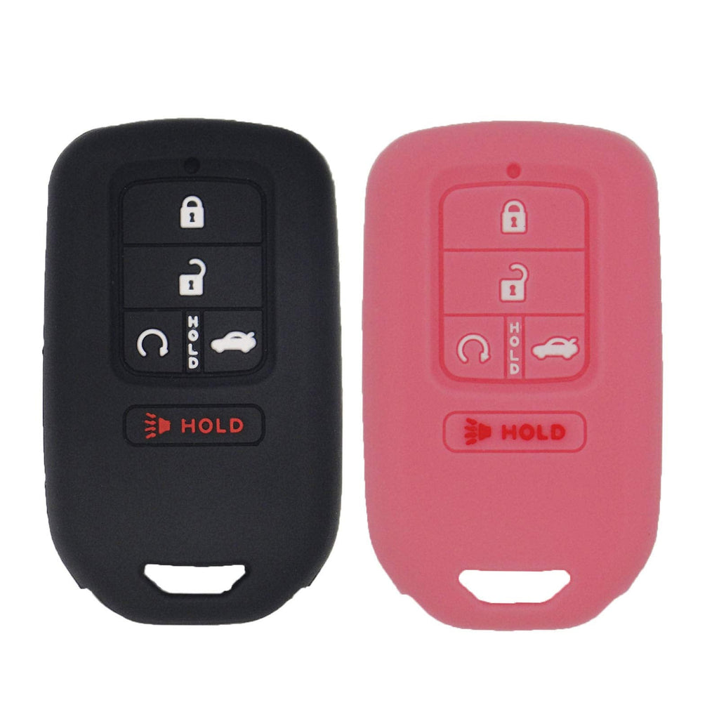  [AUSTRALIA] - LemSa 2Pcs Keyless Entry Remote Car Smart Key Fob Outer Shell Cover Rubber Protective Case for Honda Civic Accord Pilot CR-V Pilot EX EX-L 2019 2018 2017 2016 2015 A2C81642600, Black+Pink Black Pink
