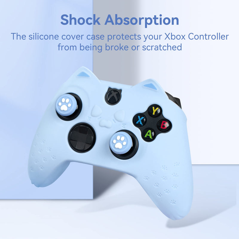  [AUSTRALIA] - GeekShare Cat Paw Controller Skin Grips Set Anti-Slip Silicone Protective Cover Skin Case Compatible with Xbox Series X Controller with 2 Thumb Grip Caps and 1 Sticker (Blue) Blue