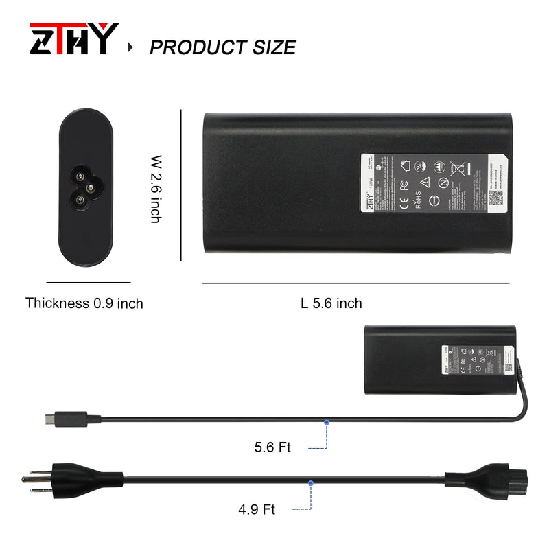  [AUSTRALIA] - 130W USB-C Laptop Charger Replacement for Dell XPS 15 7590 9500 9510 9520 9575 17 9700 9710 9720 Latitude 5510 5310 5410 Precision 3541 3550 3551 3560 5550 Inspiron Chromebook DA130PM170 Power Adapter