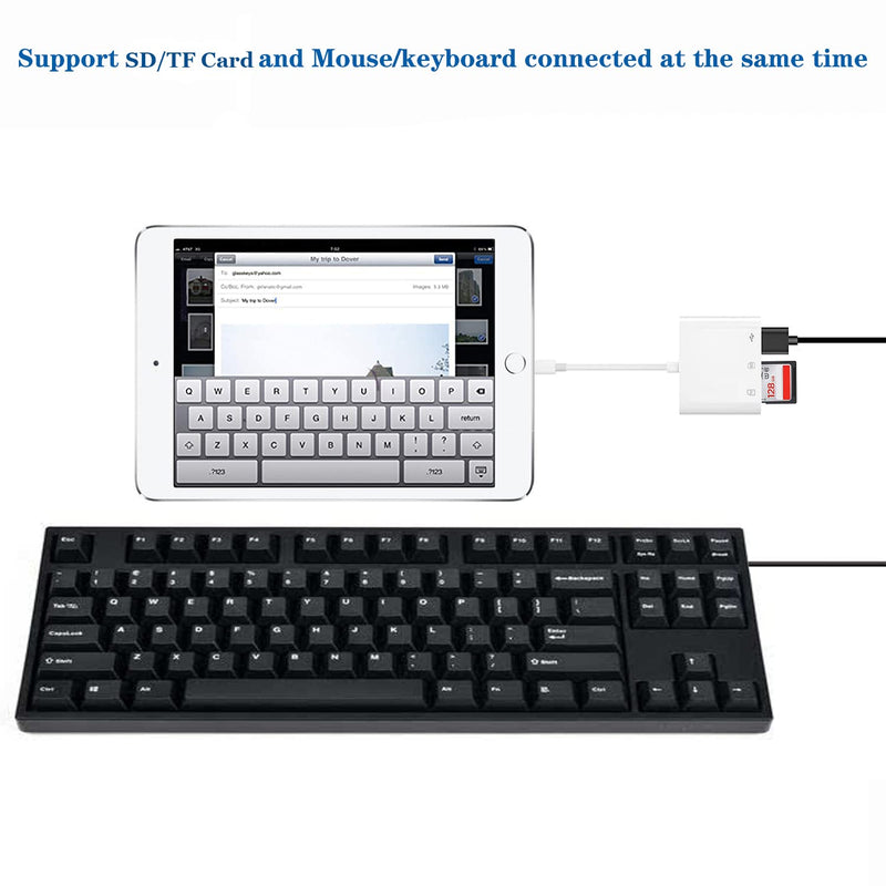  [AUSTRALIA] - Apple Lightning to SD & TF Card USB Camera Adapter for iPhone/iPad, 3 in 1 Card Reader USB Dongle for USB Flash Drive, Keyboard, Mouse, Hubs, MIDI, Micro SD TF Memory Card, Plug & Play