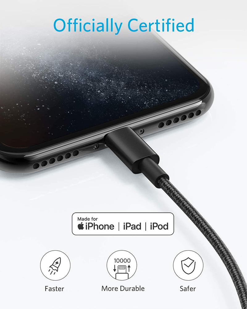  [AUSTRALIA] - Anker 6 ft Premium Double-Braided Nylon Lightning Cable, Apple MFi Certified for iPhone Chargers, iPhone X/8/8 Plus/7/7 Plus/6/6 Plus/5s, iPad, iPad Mini, and More (Black) 6ft Black 2