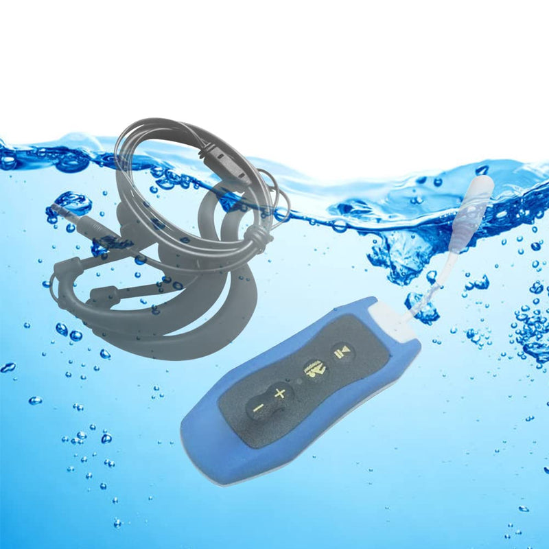  [AUSTRALIA] - Denpetec Portable FM Radio Diving MP3 Music Player IPX8 Waterproof Rechargeable USB2.0 with Headphone Suitable for Swimming and Running(Blue)