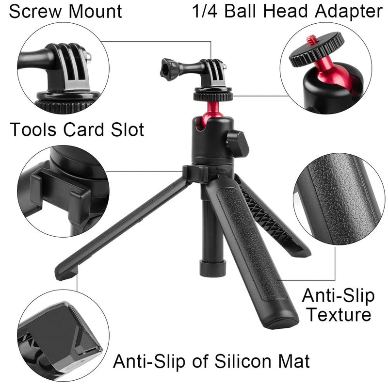  [AUSTRALIA] - Taisioner Medium Selfie Stick Desk Tripod Handle Grip Mount Three in One for GoPro AKASO DJI Action Camera and Smart Phone Vlog/POV Accessories