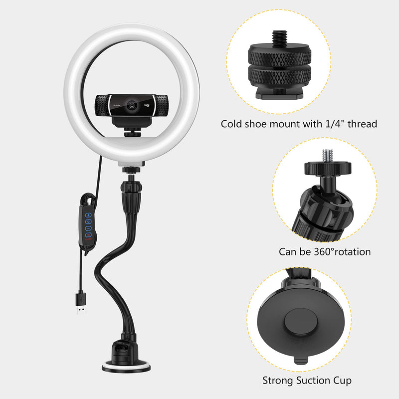  [AUSTRALIA] - Smatree 8'' Webcam Ring Light with Long Arm Gooseneck Mount Suction Cup,Laptop Ring Light for Video Conferencing, Webcam Streaming, Video Calls