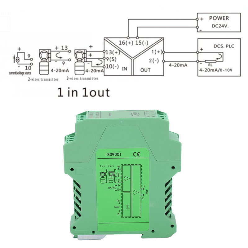  [AUSTRALIA] - Eujgoov DC 24V Current Signal Isolator 1 in 1 Out Conditioner Current Voltage Transmitter Provides Isolated Power Distribution for The Transmitter On Site