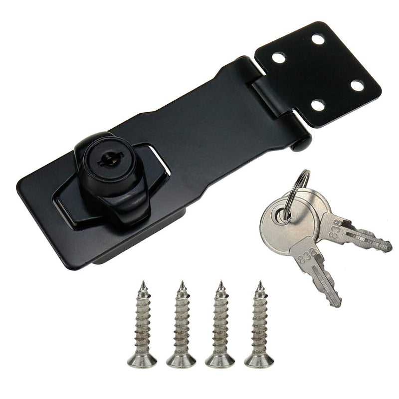  [AUSTRALIA] - Meprtal 4-Inch Clasp Keyed Lock Hasp Latch with Lock Heavy Duty Cabinets Locking Hasp Knob for Gate Shed Small Door Chrome Black Zinc Alloy with 2 Keys and Screws