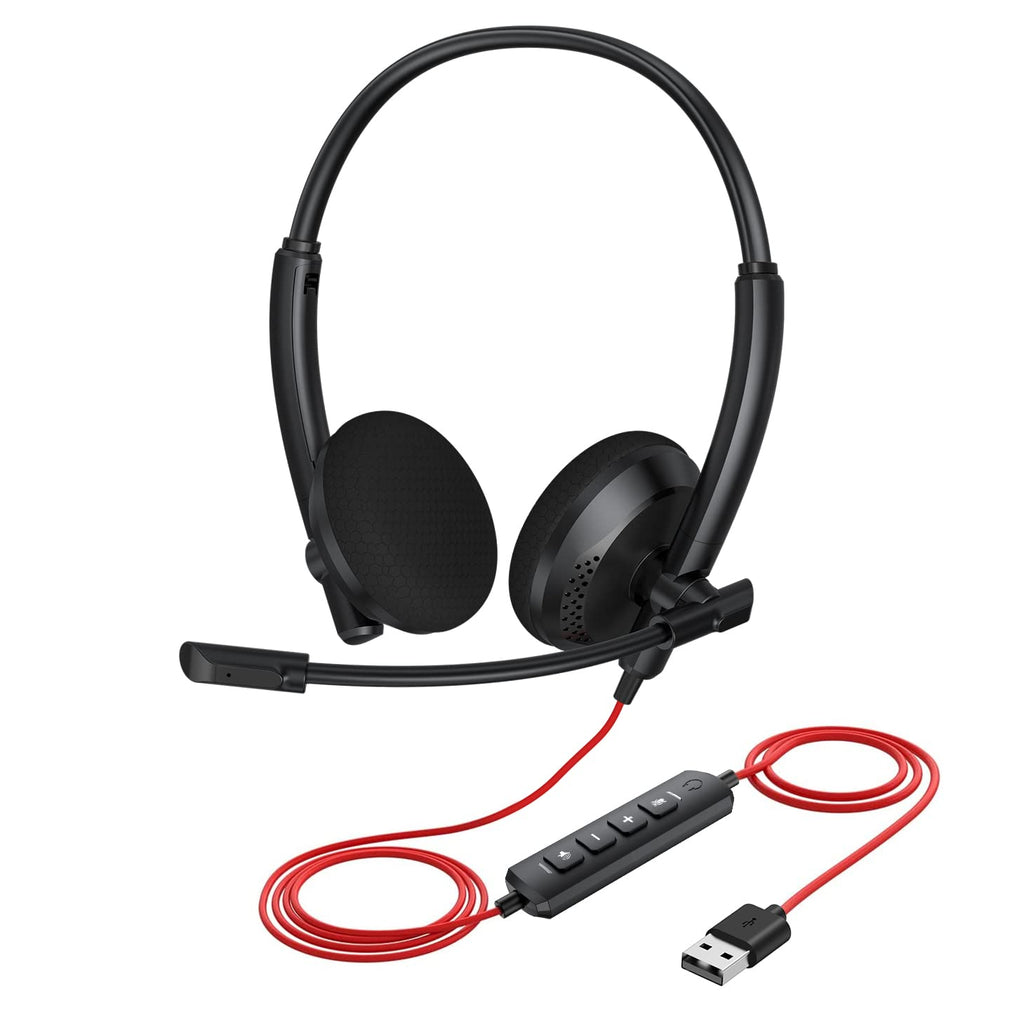 [AUSTRALIA] - NUBWO HW03 Wired Computer Headset with Microphone, On-Ear PC Headset, USB Jack, in-line Control for Home, Office, Classroom, Chat, Online Class, Meeting