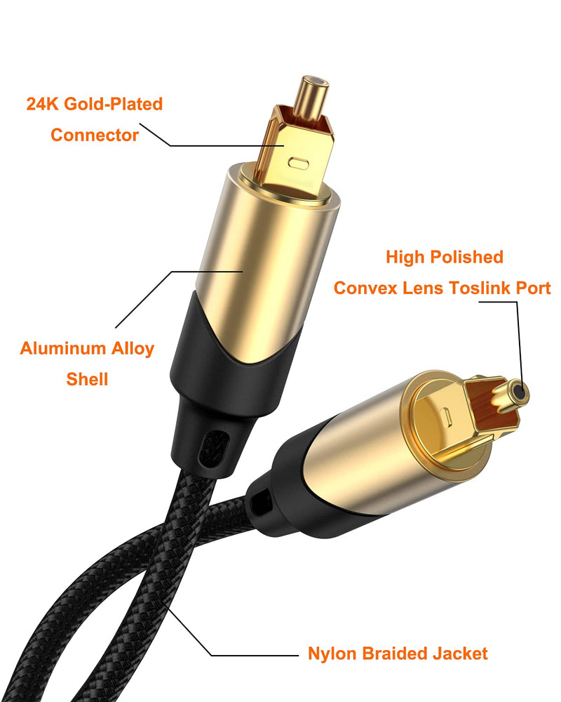  [AUSTRALIA] - CableCreation 15 Feet Optical Audio Cable, Fiber Digital Optical SPDIF Toslink Cable with Metal Connectors for Home Theater, Sound Bar, DVD/CD Player, TV & More, Black&Gold / 4.5M 15Feet Black & Gold