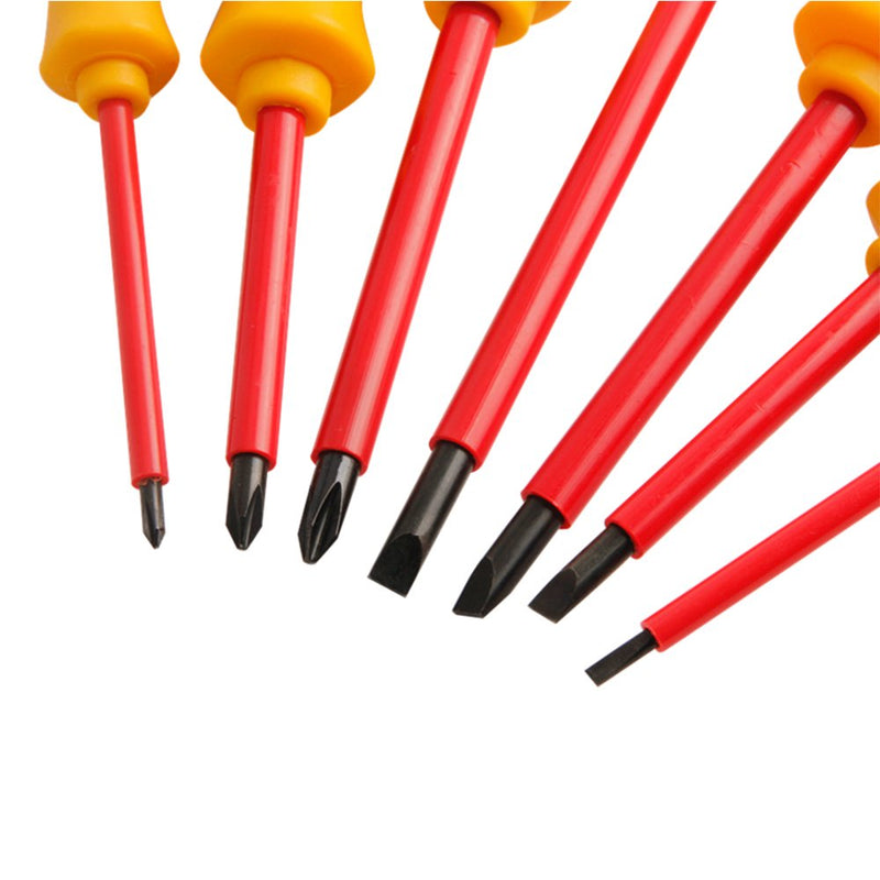 Insulated Electrician Precision Screwdriver Set Withstand Voltage 1000 V Slotted Phillips Magnetic CR-V Tips Soft-grip Handle Hand tools Set 7 Piece - LeoForward Australia