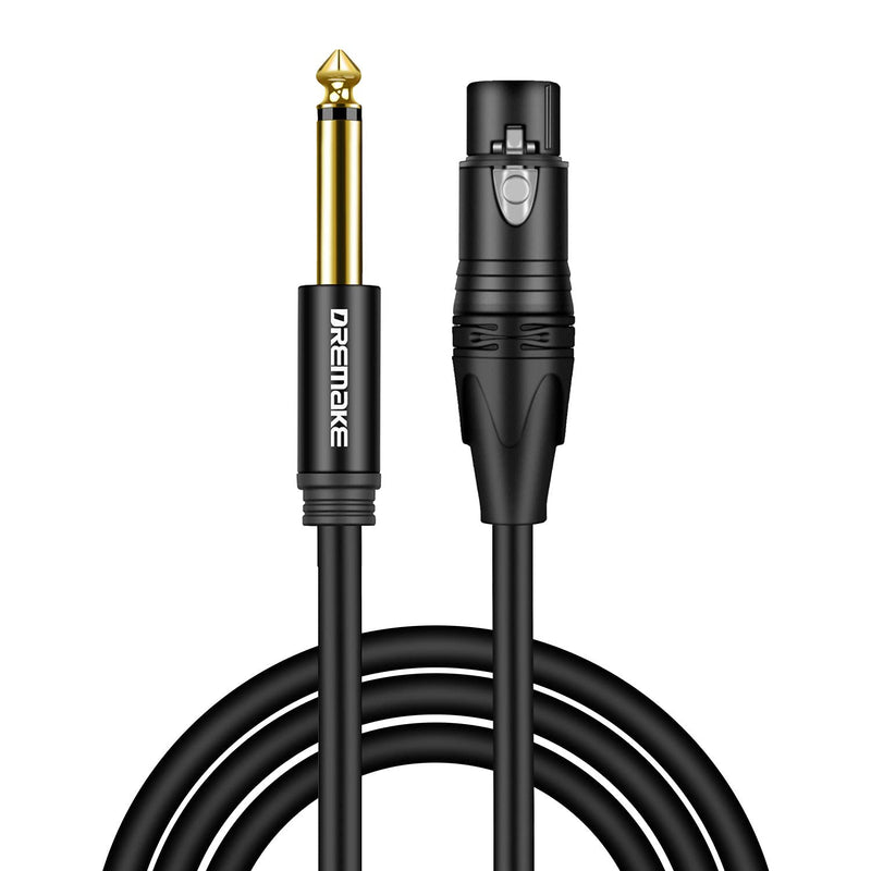  [AUSTRALIA] - DREMAKE Unbalanced XLR 3-Pin Female to Jack 6.5mm 1/4 TS Male Mic Patch Cord, 15FT XLR to Jack 6.35mm Mono Audio Instrument Cable for Karaoke, Speaker System, Dynamic Microphone - Black 15FT/4.5M