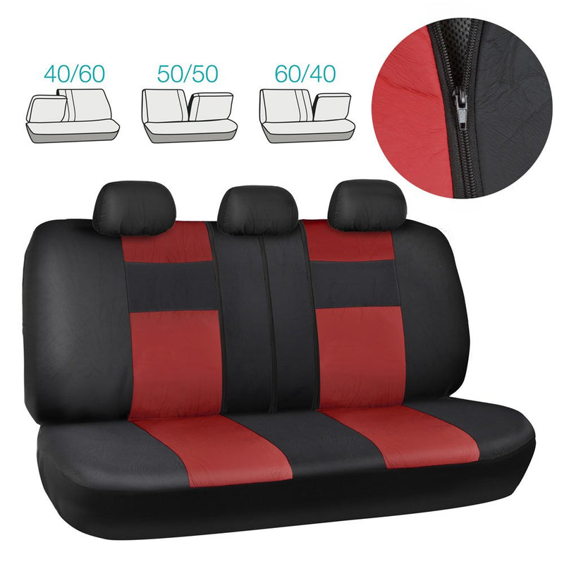  [AUSTRALIA] - BDK OS-409-RD-A_am Black & Red Synthetic Leather Seat Covers for Car SUV Van - Affordable PU Vinyle Replacement Covers