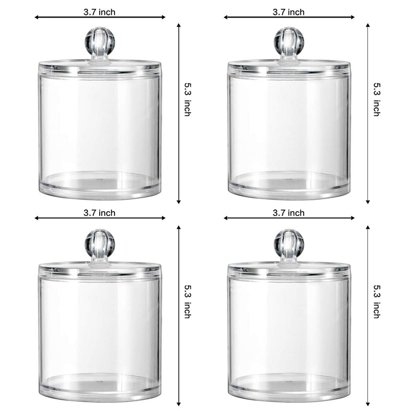  [AUSTRALIA] - SheeChung 4 Pack Plastic Acrylic Bathroom Vanity Countertop Canister Jars with Storage Lid, Apothecary Jars Qtip Holder Makeup Organizer for Cotton Balls,Swabs,Pads,Bath Salts (Clear, 20 Oz) Clear