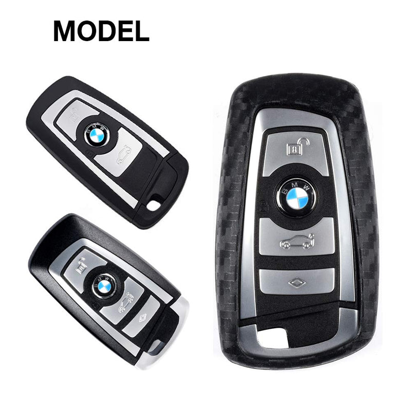 1797 Compatible Key Fob Cover for BMW Accessories 1 2 3 4 5 6 7 Series X1 X2 X3 X4 X5 X6 F30 F10 F01 G11 F15 F16 Case Holder Car Remote Chain Ring Shell Protector Women Men Silicone Carbon Fiber Black For BMW1 - LeoForward Australia