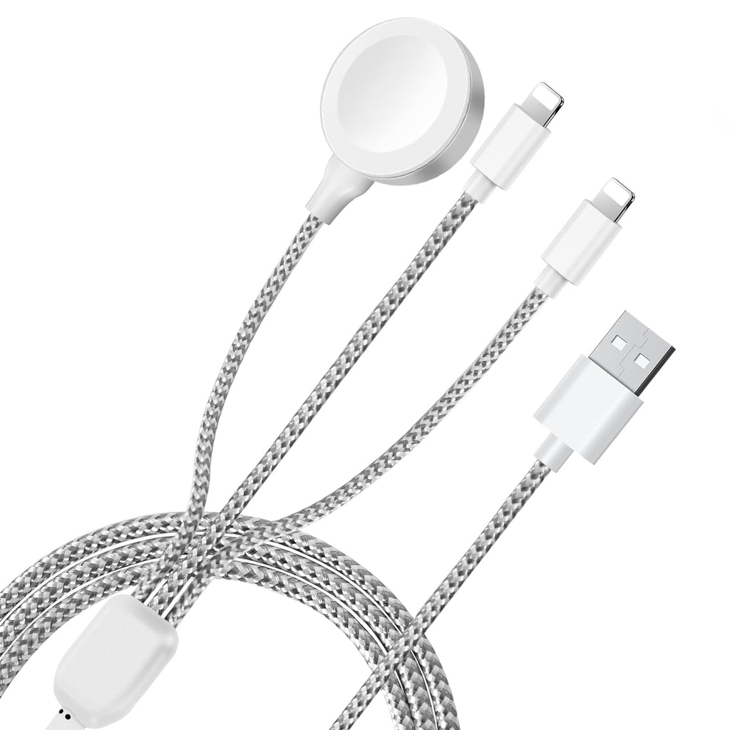  [AUSTRALIA] - 3 in 1 Charger Cable for Apple Watch/iPhone/Airpods, Wireless Watch Charger Compatible with Apple Watch Series 7,6,5,4,3,2,1 and iPhone 13,12,11,Pro,Max,XR,XS,XSX & Pad Series(3.93FT-Grey) Grey