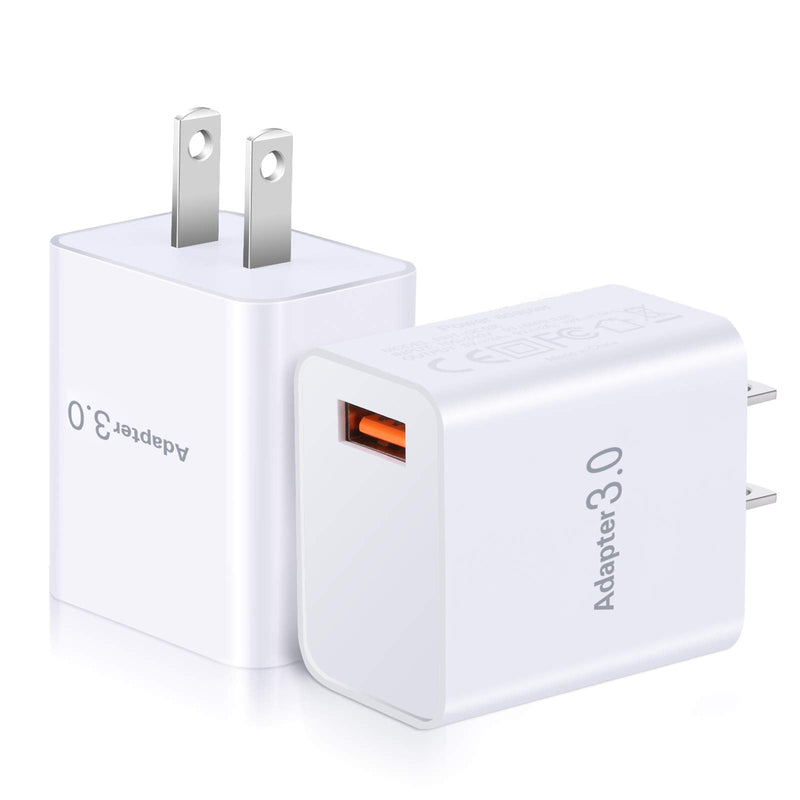  [AUSTRALIA] - USB Charger Block, OKRAY 2-Pack Fast Charge 3.0 Adapter 18W Quick Charging Blocks USB Wall Charger Travel Adapter Brick Compatible for iPhone 14/13/12/11/XR/XS, iPad, AirPods, Samsung Galaxy Note Tabs White