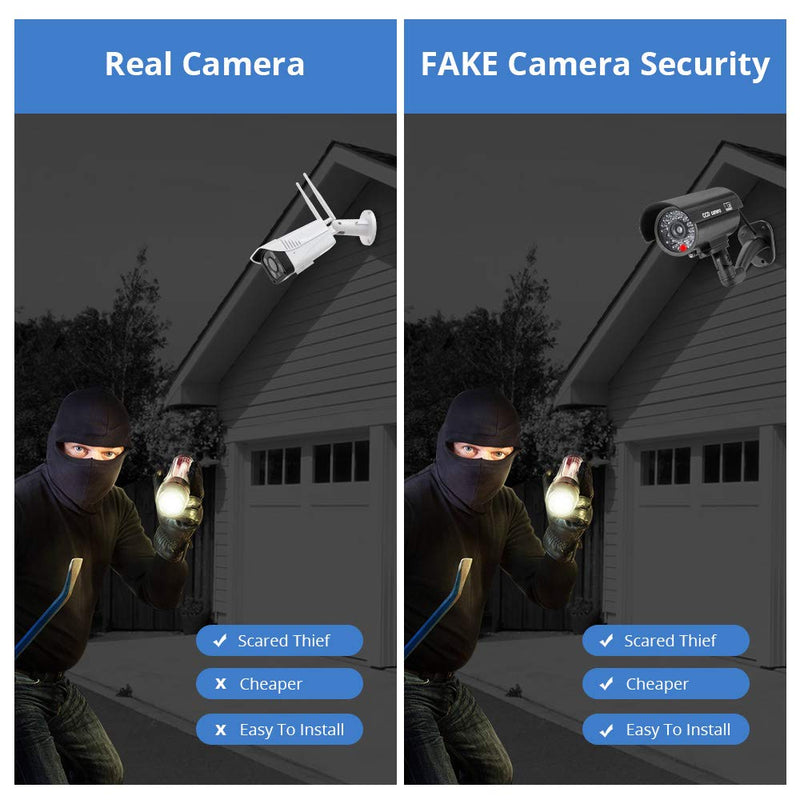  [AUSTRALIA] - Fake Camera,Fuers TL-2600 Waterproof Outdoor/Indoor Security Dummy Surveillance Simulation Bullet Camera with Flashing LED Light,Black Bullet Fake Camera