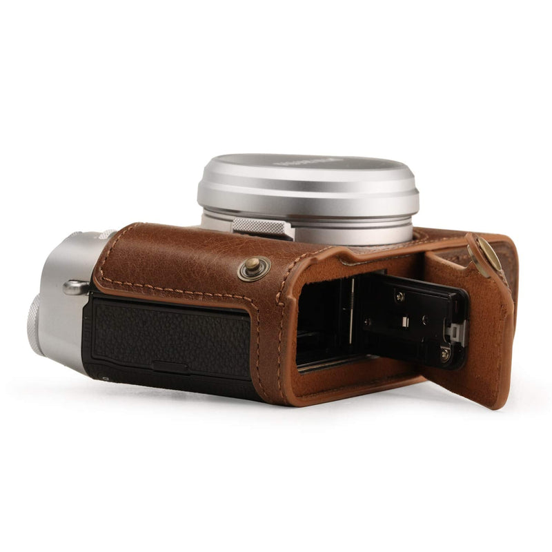  [AUSTRALIA] - MegaGear Ever Ready Genuine Leather Camera Half Case Compatible with Fujifilm X100V Brown