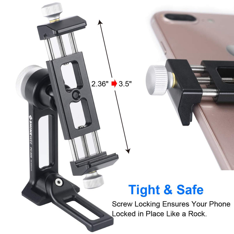  [AUSTRALIA] - Metal Phone Tripod Mount Adapter, Phone Holder Stand with Arca Swiss and 1/4" Screw Mount,360 Degree Vertical & Horizonta Rotate, Fits iPhone 7 8 9 X 11 12 13 14 Max Plus Mini Se Pro