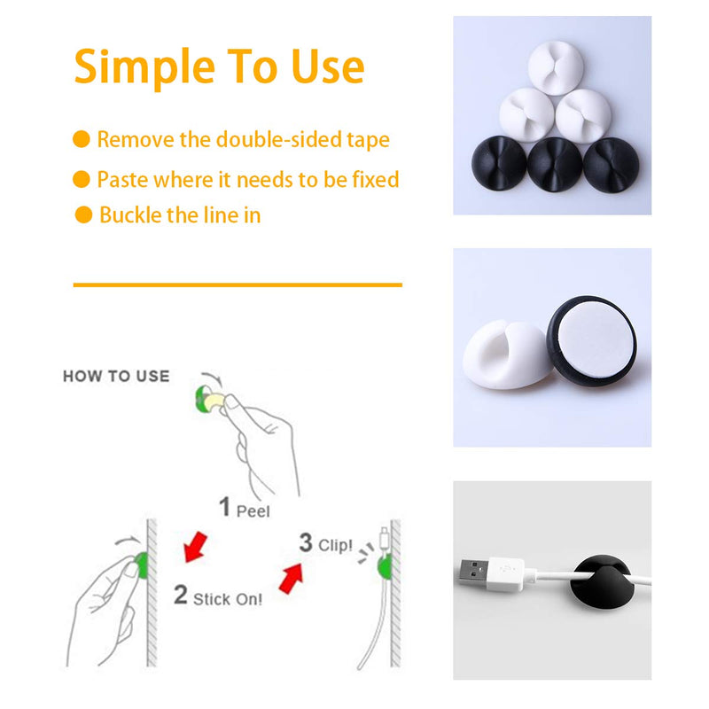  [AUSTRALIA] - Cable Clips Organizer for Phone Charging Cable, Cable Holder Desktop,Cord Clips for Computer,Charging Cable,USB Cable,Mouse,Headphone Cable,Office, Nightstand,Table,Cubicle,ect.(3 Black+3 White) Black+White
