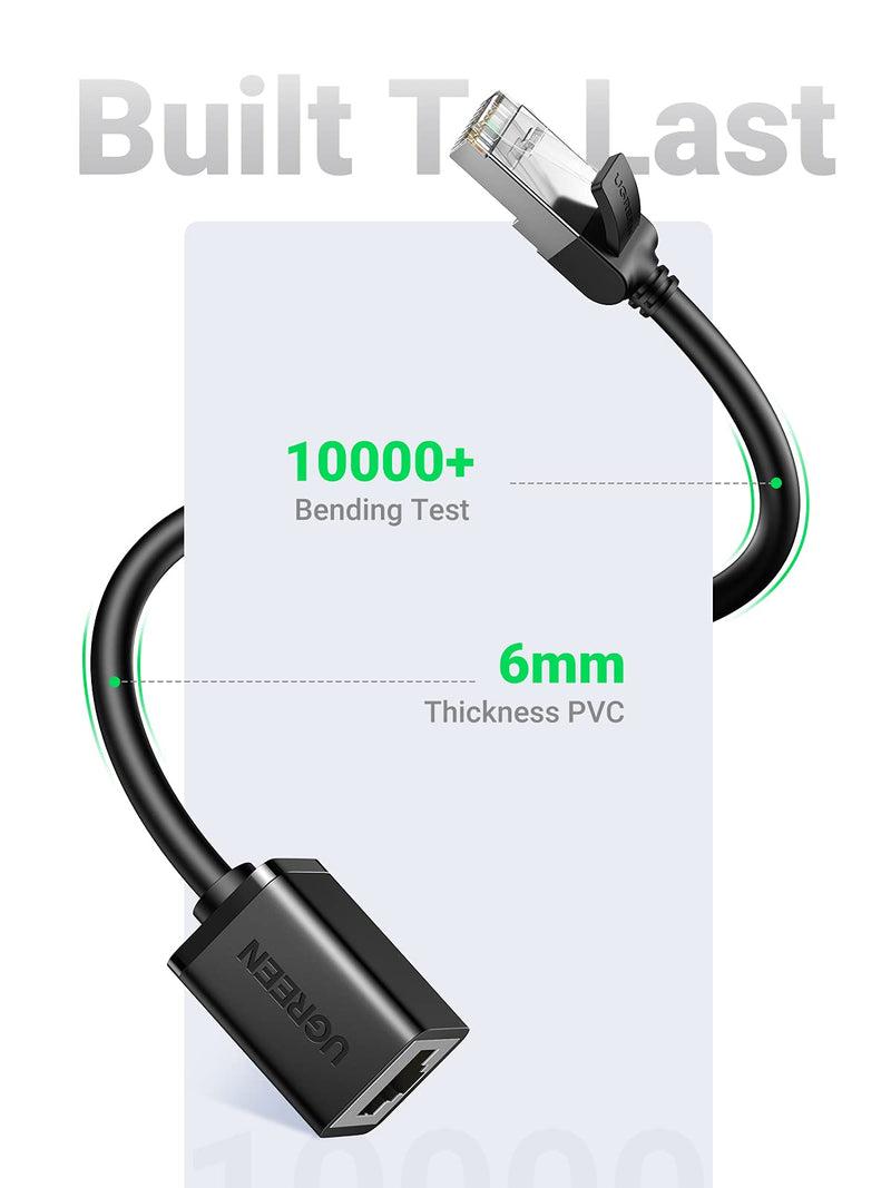  [AUSTRALIA] - UGREEN Ethernet Extension Cable Cat6 LAN Cable Extender Cat 6 RJ45 Network Patch Cord Male to Female Connector for Router Modem Smart TV PC Computer Laptop 3FT