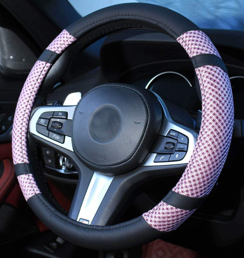  [AUSTRALIA] - BuilLLin Steering Wheel Cover Microfiber Leather Viscose, Breathable, Anti-Slip, Odorless, Warm in Winter Cool in Summer, Universal 15 Inch (Pink) Pink