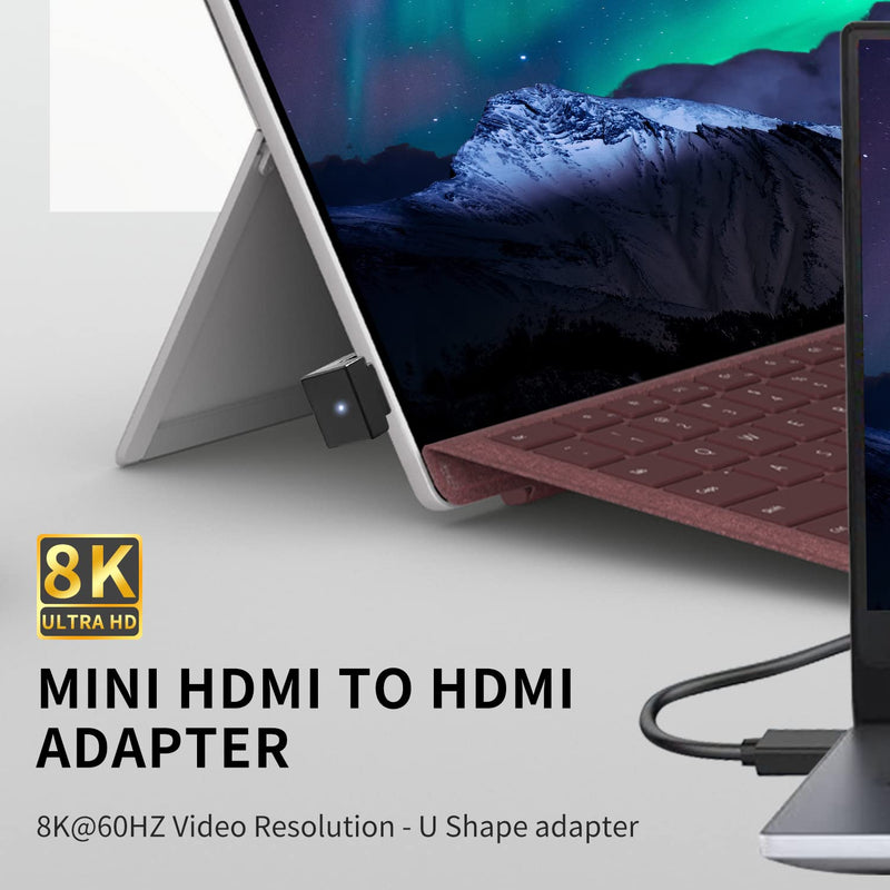  [AUSTRALIA] - Poyiccot U Shaped Mini HDMI to HDMI Adapter, 180 Degree Angled Mini HDMI Male to HDMI Female Adapter for 8K/4K 3D 1080P Digital Cameras, Monitors, DVRs (Up Down Angled Mini HDMI 2.1 Adapter)