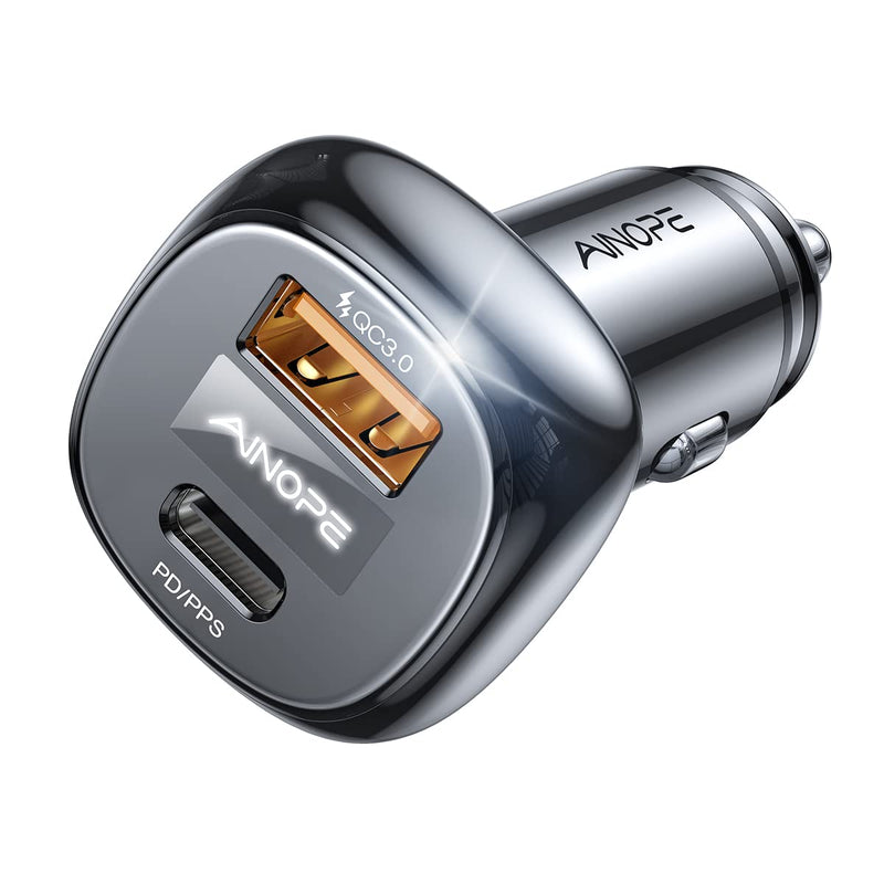  [AUSTRALIA] - 66W USB C Car Charger-AINOPE [PD 36W+QC 30W] [All Metal] QC 3.0 Dual Port iPhone Car Charger Type C Car Adapter Fast Charger for iPhone 14 13 12 Pro, Samsung S22 S21 iPad MacBook Pro Air Laptop Black