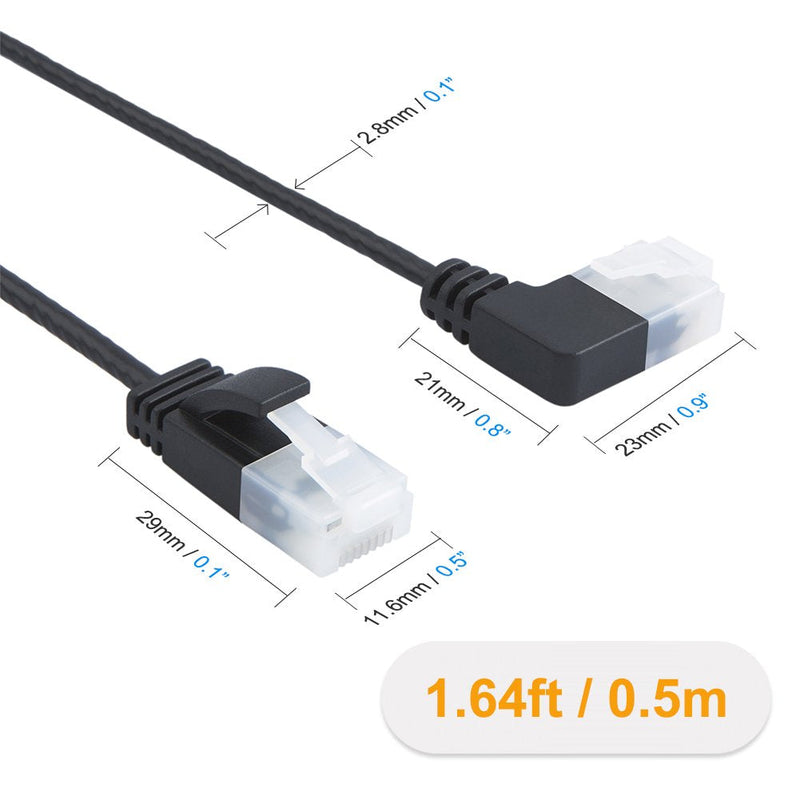  [AUSTRALIA] - Ultra Slim Cat6a Ethernet Short Cable OD 2.8mm, CableCreation Left Angle LAN Super Light Cord, High Speed 10G UTP Network Patch Cable, Internet Wire for PC,Router,Modem,Printer,TV Box,PS5;1.6FT/0.5M 0.5m（1.64FT）