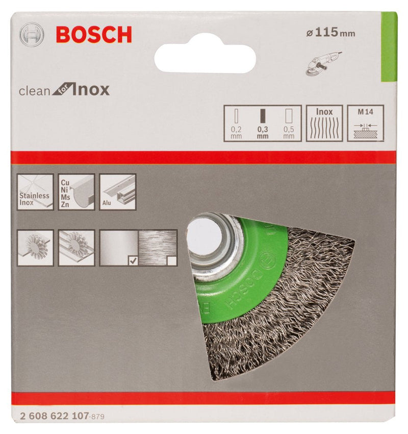  [AUSTRALIA] - Bosch Accessories Bosch Professional 1x disc brush corrugated stainless steel wire Clean for Inox (steel, aluminum, Ø 115 mm, 0.3 mm, M14, angle grinder accessories) disc