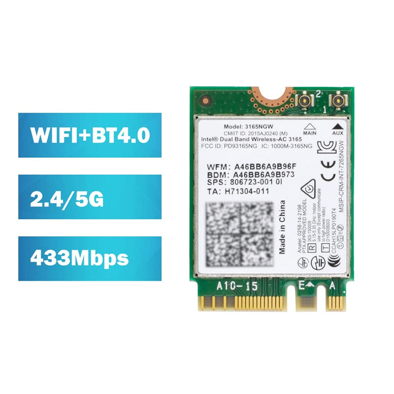  [AUSTRALIA] - ChenYang CY NGFF M.2 WLAN Card +BT 4.0 Network Adapter Dual Band Wireless 2.4G 5Ghz 433Mbps 3165AC NGFF 802.11AC WiFi 3165NGW Green 3165AC