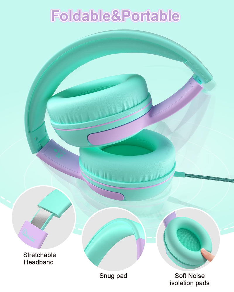  [AUSTRALIA] - Kids Headphones, Elecder S8 Wired Headphones for Kids with Microphone for Boys Girls, Adjustable 85dB/94dB Volume Limited, 3.5 mm Jack for/Kindle/Smartphones/Tablet/Airplane Travel(Green/Purple) Green/Purple