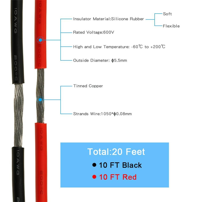  [AUSTRALIA] - BNTECHGO 10 Gauge Silicone Wire 10 ft red and 10 ft Black Flexible 10 AWG Stranded Copper Wire 10 gauge 10ft red and 10ft black silicone wire red and black