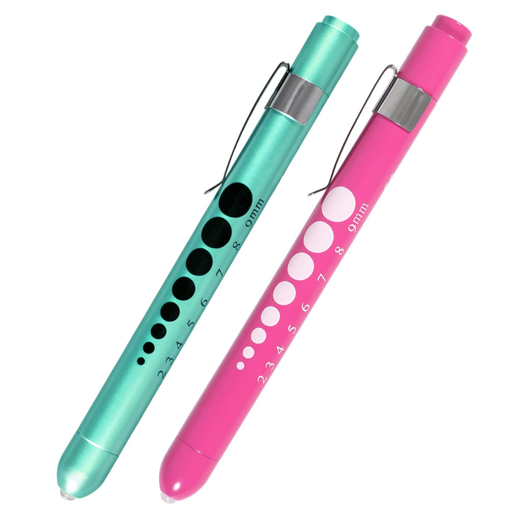  [AUSTRALIA] - AOICRIE Medical Diagnostic Penlight, Pupil Light Mini Reusable LED Penlight Torch, Torch Doctor Nurse Emergency Pen Light with Engraving Gauge and Linea (Pink+Green) Pink+Green