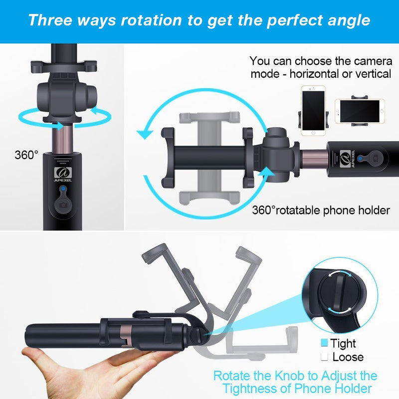  [AUSTRALIA] - Apexel 2-in-1 Extendable Selfie Stick Monopod Tripod Stand with Wireless Remote Shutter for iPhone Xs/XS Max/XR/X/8/8 Plus/7/7 Plus/6s/6 Plus, Galaxy S9/S8/S7 Plus, Nubia, Huawei and More 26.6" Phone Tripod Selfie Stick