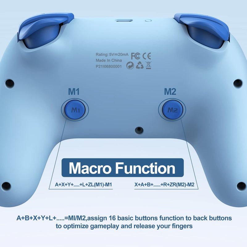  [AUSTRALIA] - PXN P50 Wireless Switch Pro Controller, Dual Shock Gamepad Joystick Support Turbo, Macro, Gyro Axis, Wake-Up, Programmable Dual Connection for Switch/Lite/OLED/iOS (16 versions only) / PC (Blue) Blue