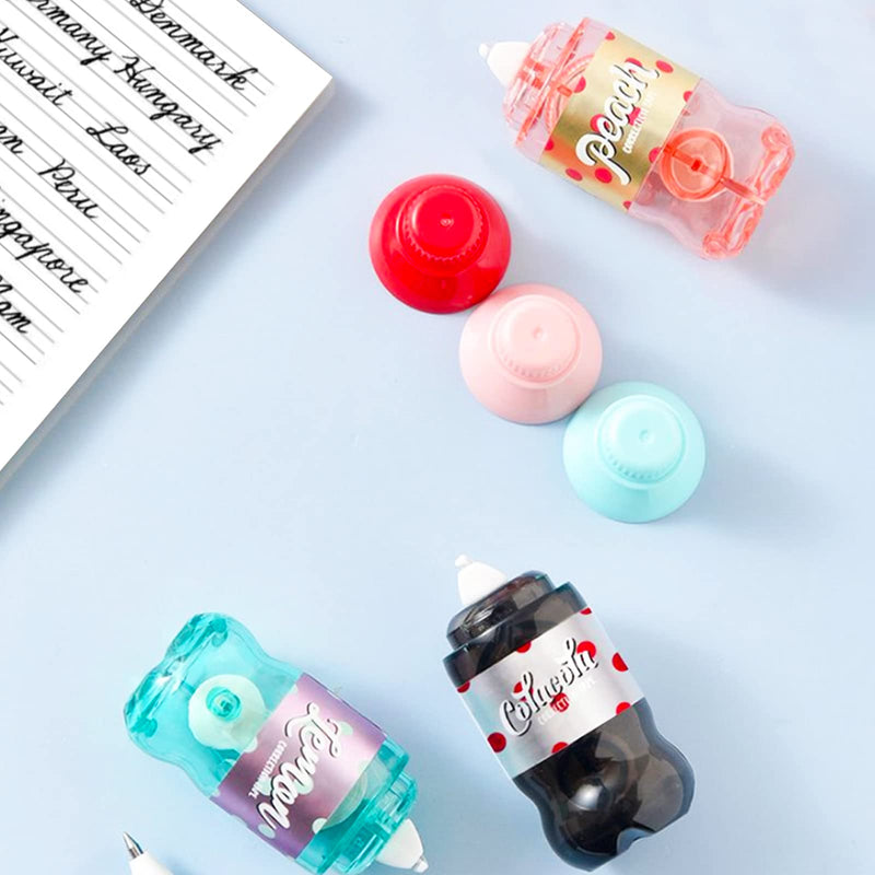  [AUSTRALIA] - Chris.W 3 Pack Cute Correction Tape Adroable Lemon Peach Soda Water Cola Drink Shaped Eraser Office School Supplies, Kawaii Back to School Gift for Students