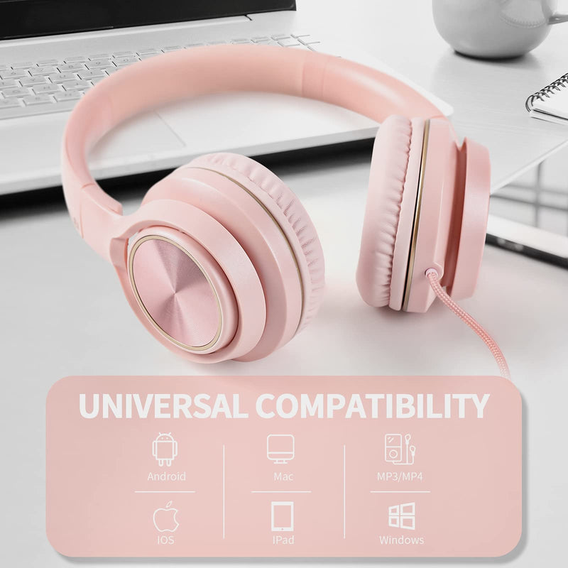  [AUSTRALIA] - LORELEI S9 Wired Headphones with Microphone for School，On-Ear Kids Headphones for Girls Boys，Folding Lightweight and 3.5mm Audio Jack Headset for Phone, Ipad，Tablet, PC, Chromebook (Pearl Pink) Pearl Pink